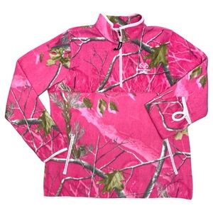 Realtree Fleece Quarter Zip Pullover Sweater Pink Camo Thumbholes Transitional